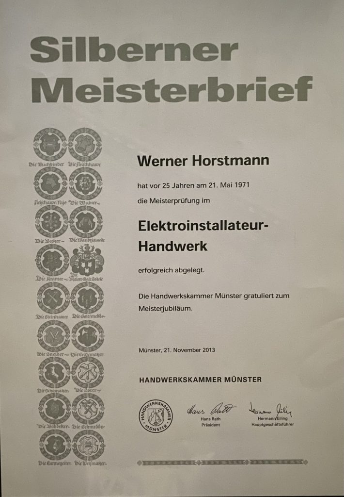 Silberner Meisterbrief Werner Horstmann
